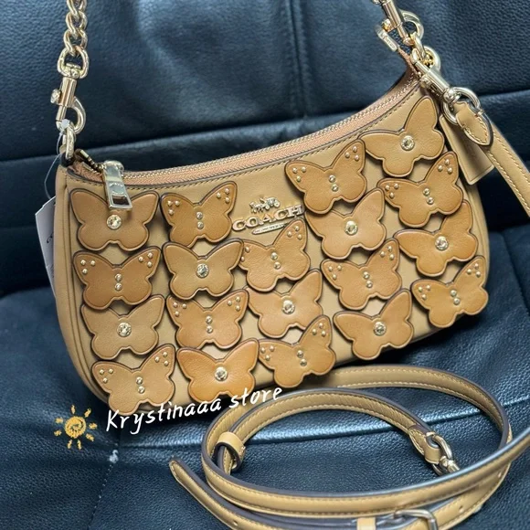 Coach Teri Shoulder Bag With Butterfly Applique CAJ97Honey brown NWT